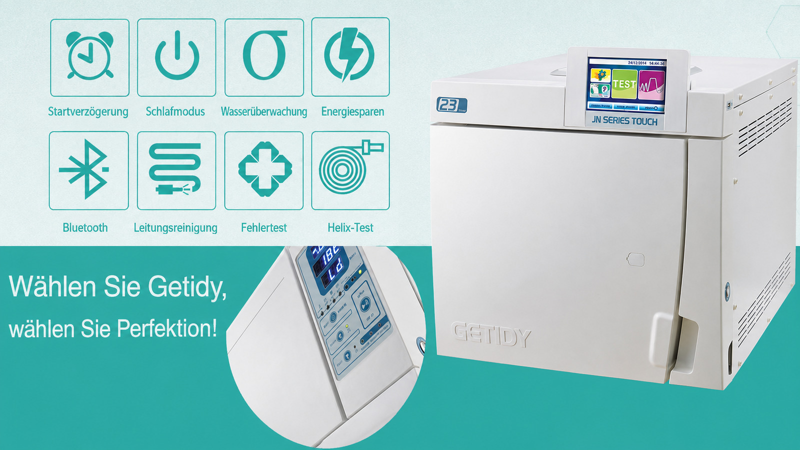 Getidy® JN-23/29/45 Dental Autoclave Sterilizer Class B 23L/29L/45L with Printer Getidy® JN-23/29/45 Dental Autoclave Sterilizer Class B 23L/29L/45L with Printer
